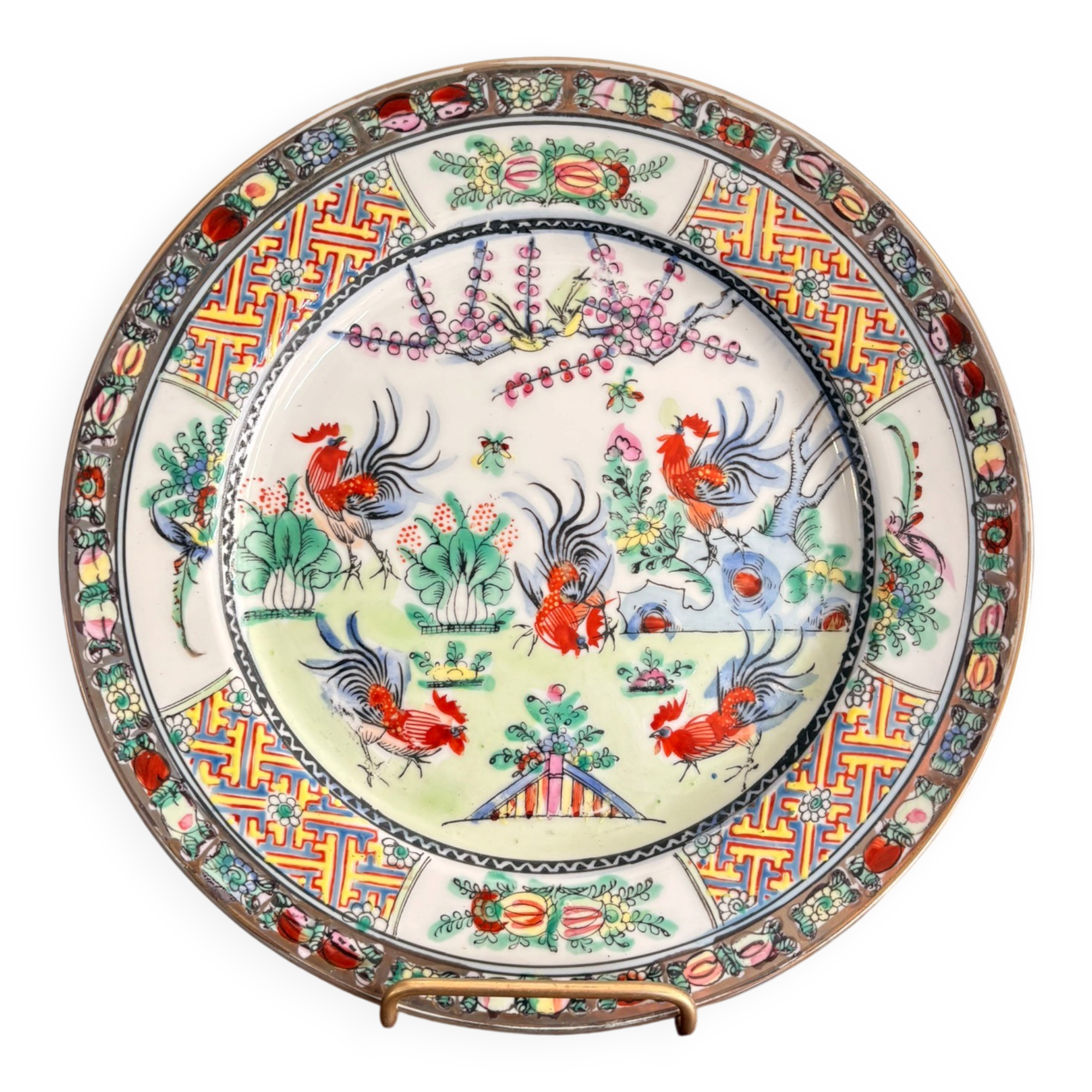 Old Plate Porcelain Canton Decor Cos Rose Family