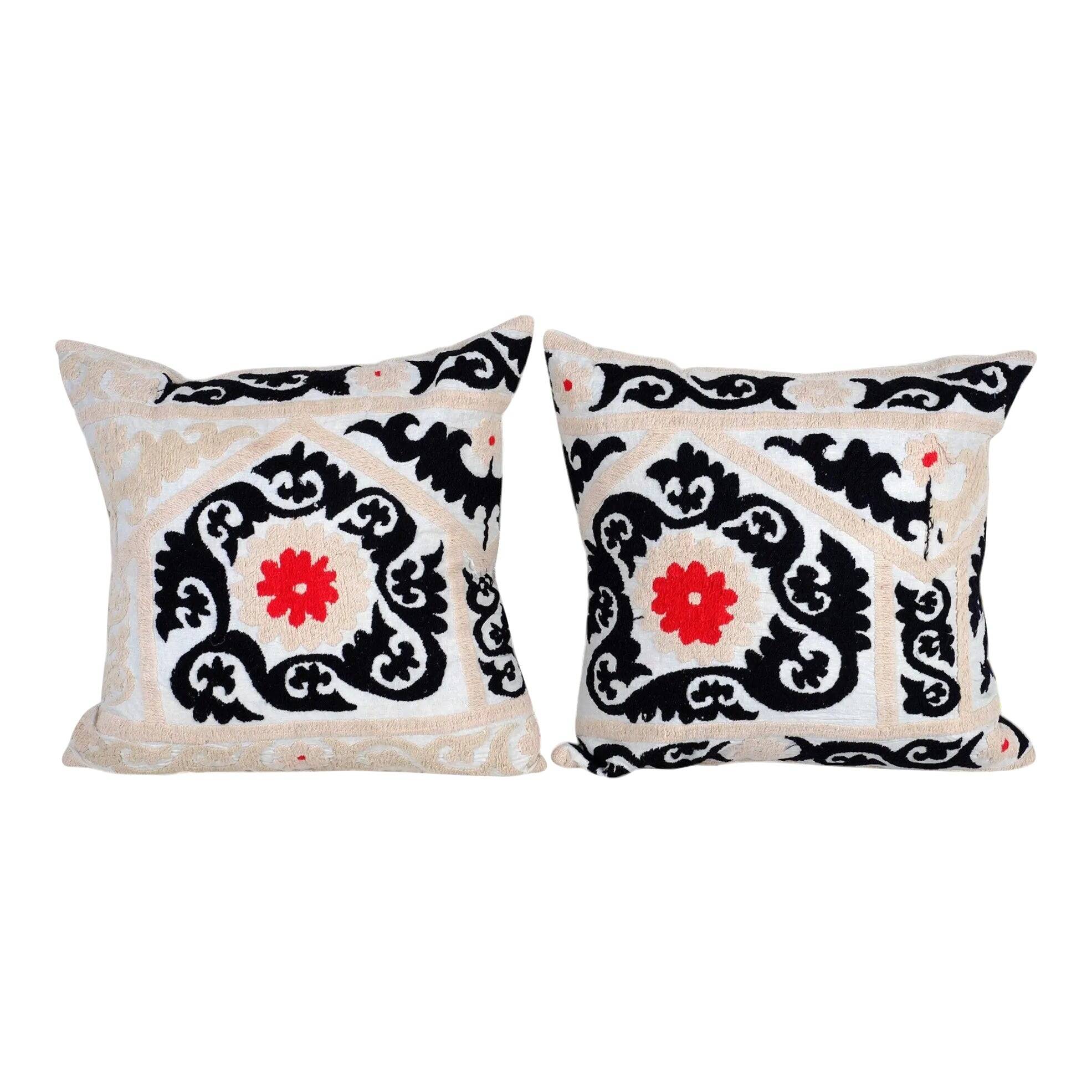 Set of 2 vintage embroidered cushion covers 53x53 cm