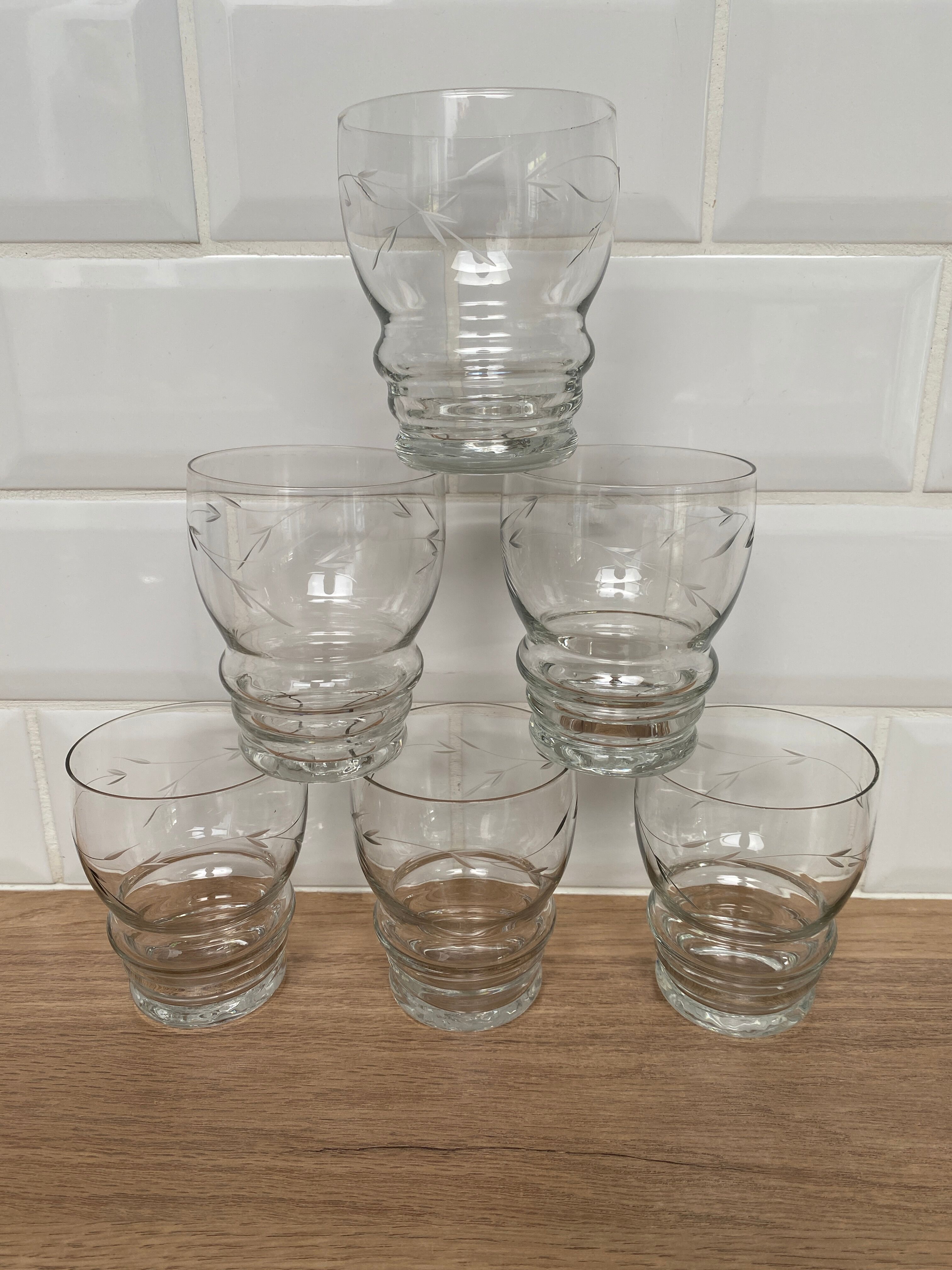 Set de 6 verres à eau en verre gravé
