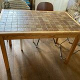 Pine and brown ceramic table, 1960s