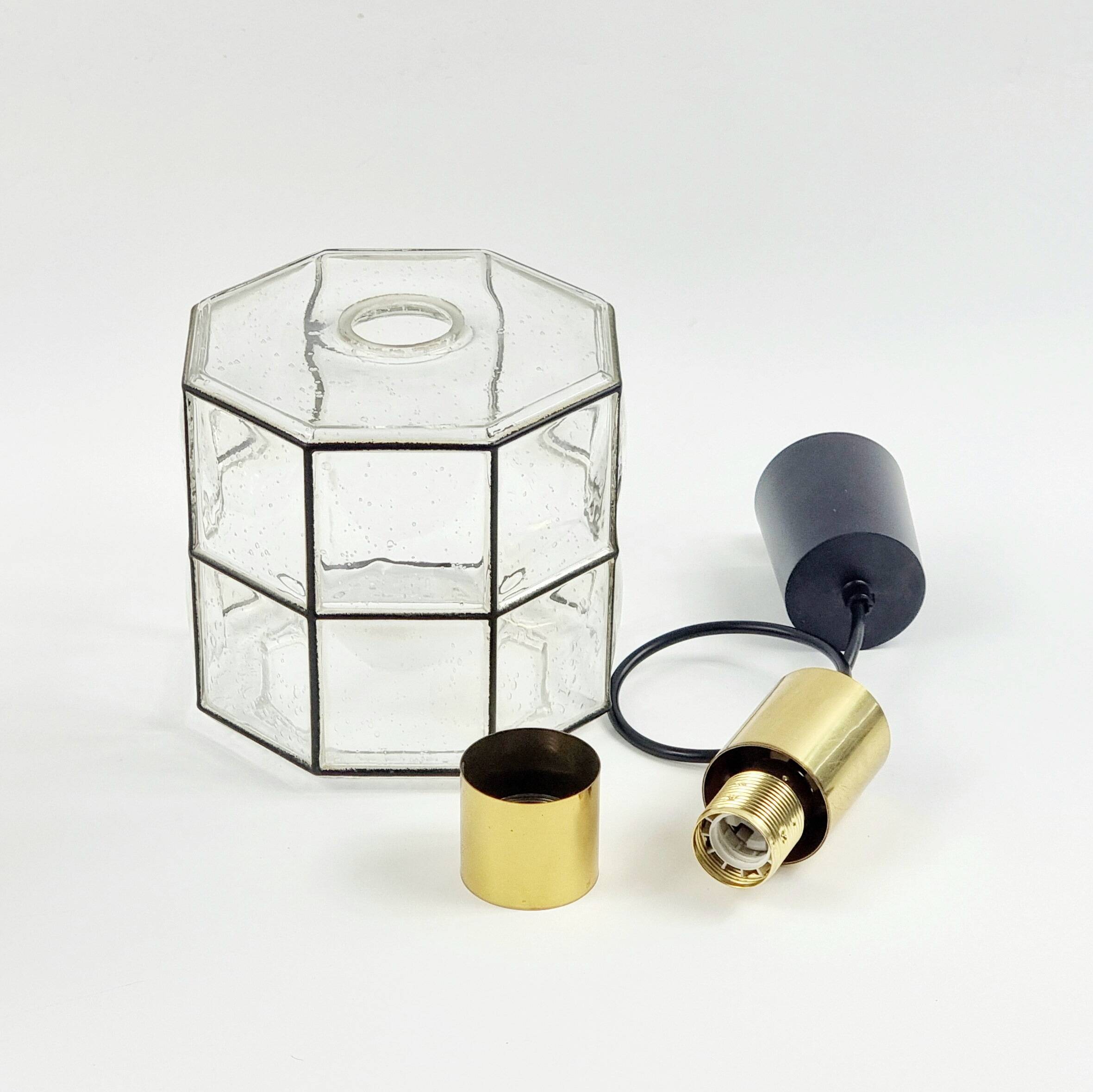 Mid Century Glass & Brass Ceiling Light From Limburg, Germany, 1960s