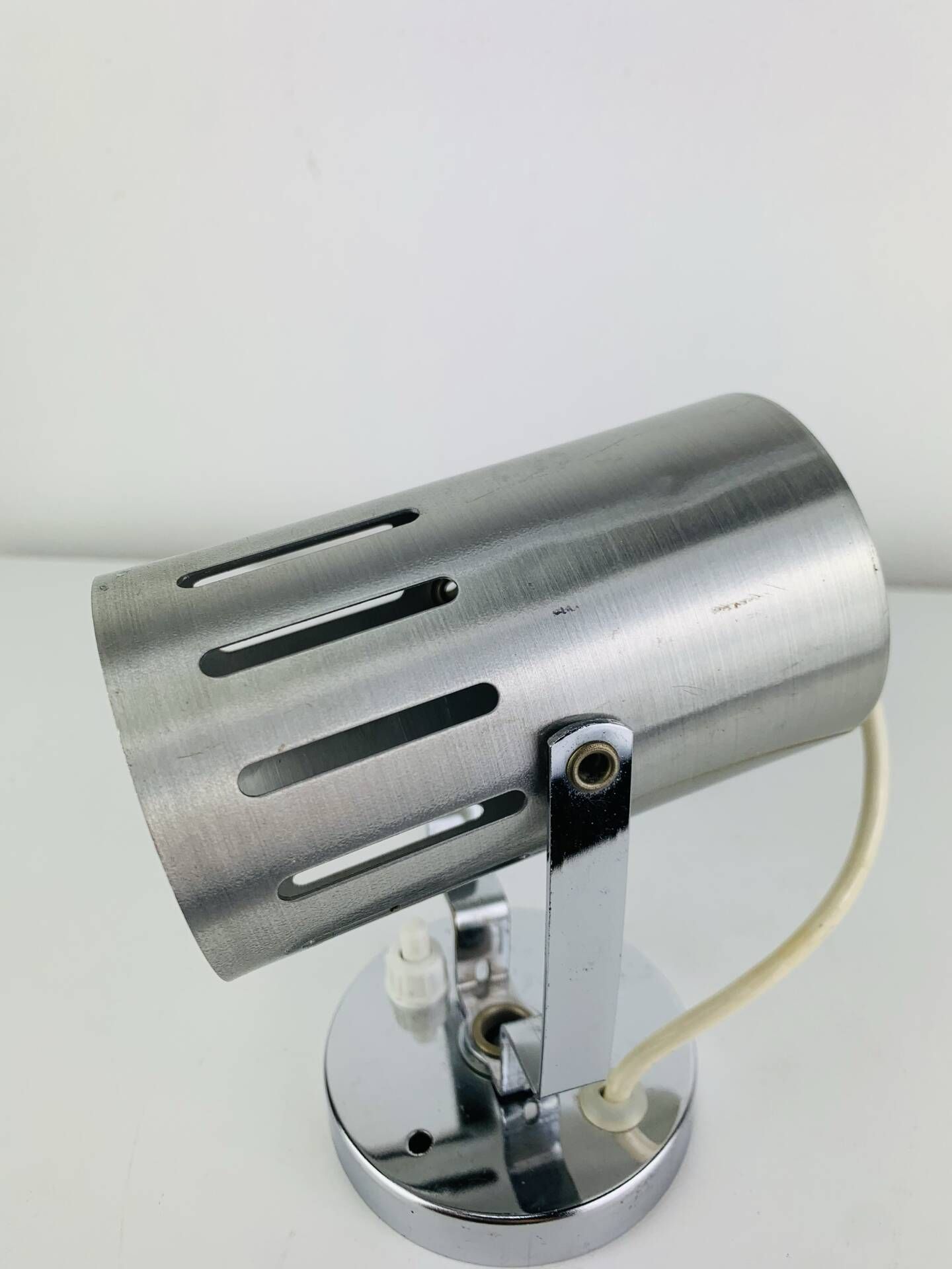 Aluminor wall light, brushed aluminium and chrome, 1960s.