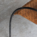 Set of 4 stackable dining chairs in steel and rattan, 1970s