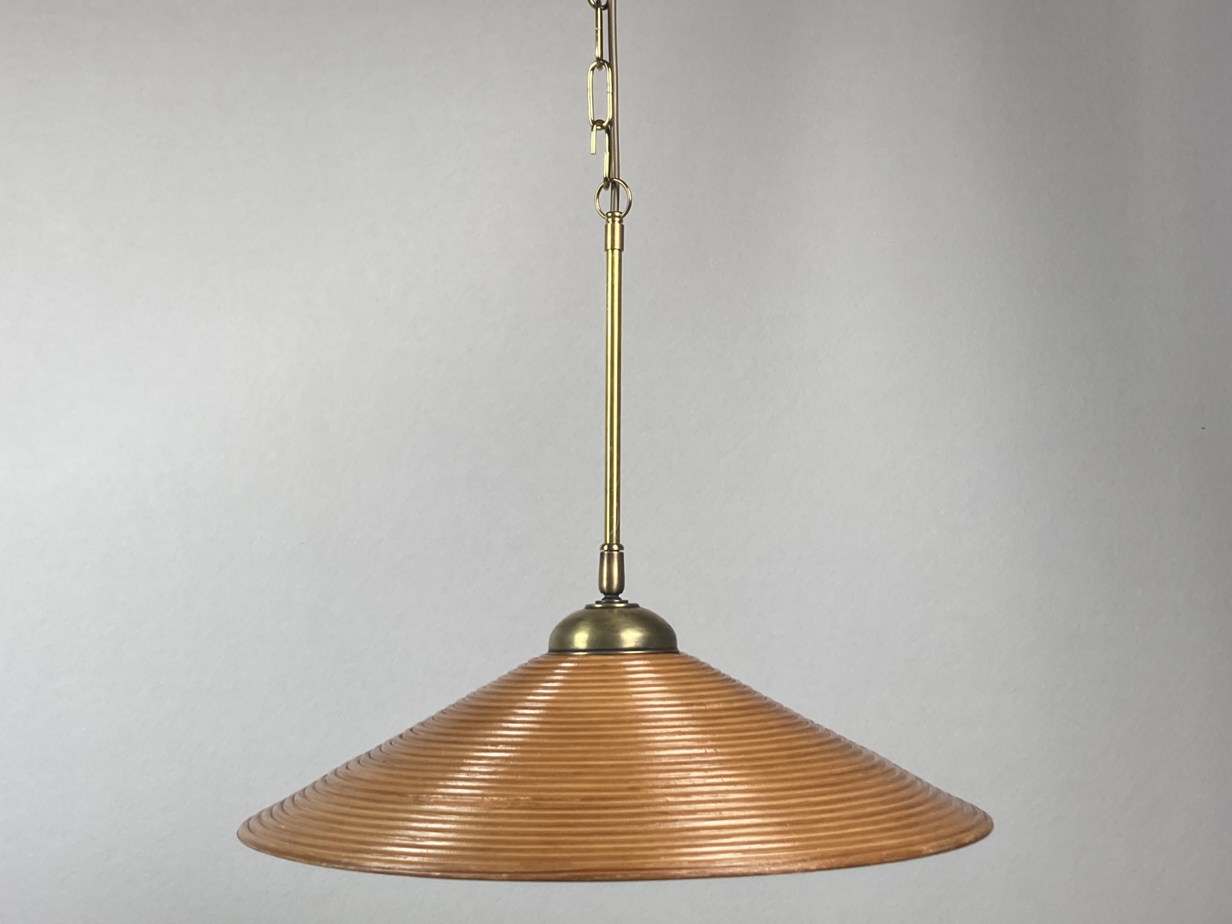 Lampe à Suspension Pencil Split Reed, Rotin, Bambou et Laiton, Italie, années 1970