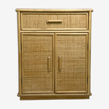 Storage cabinet type Parisian sideboard in wood and braided rattan