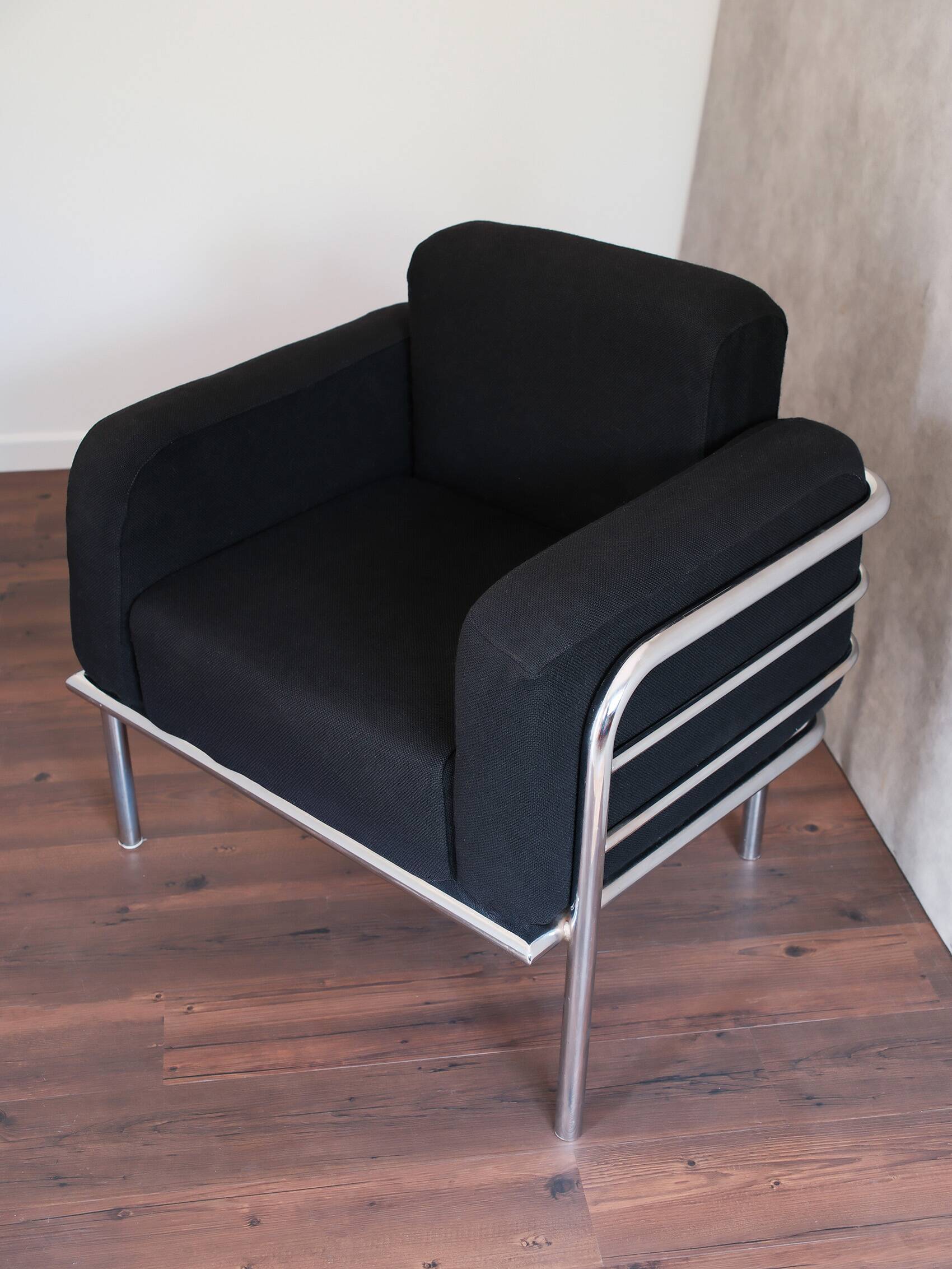 Pair of fabric armchairs – modernist design, circa 1970-80