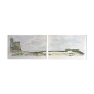 Aquarelle en diptyque du Fort de
