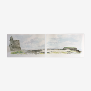 Watercolor in diptych from the Fort of Tatihou Island