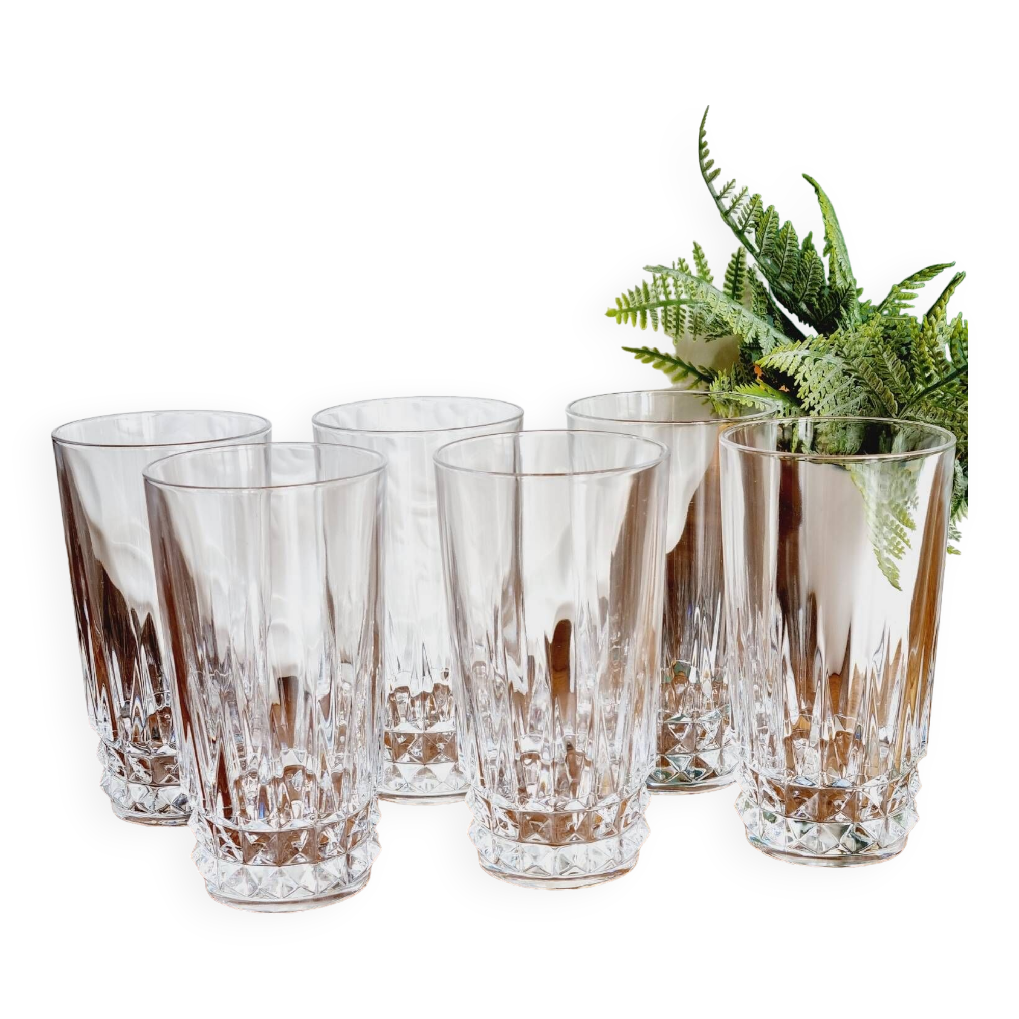 Set of 6 high crystal glasses with diamond tips