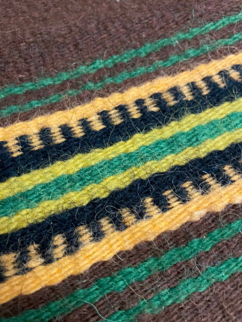 Romanian vintage carpet with stripes, made by hand in wool