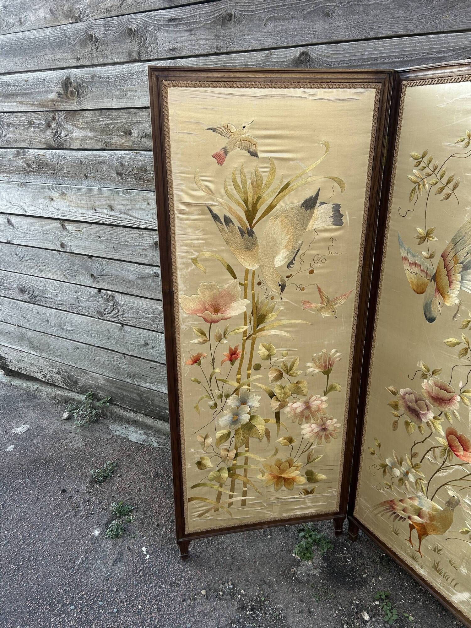 Paravent de Style Louis XVI , bois et soie