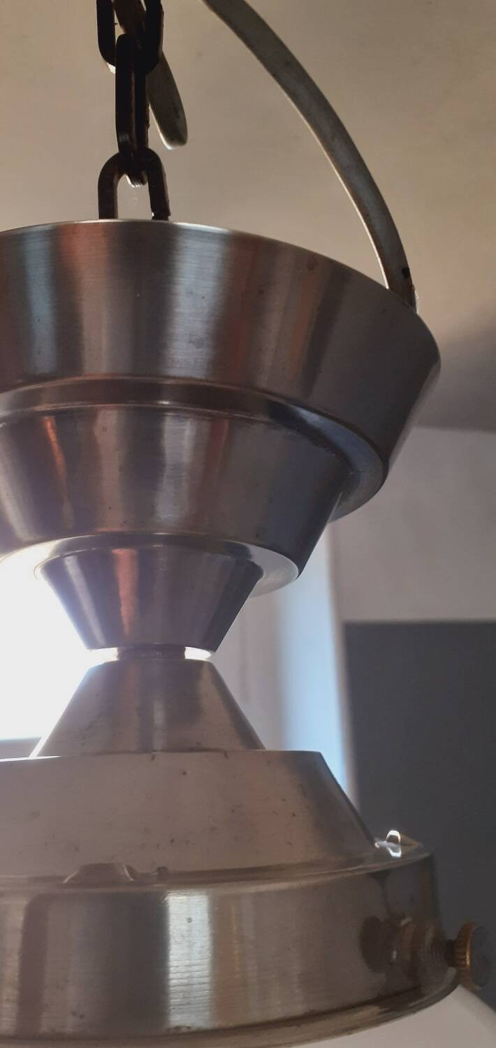 Art Deco ceiling light from the 40s in tinned metal and white opaline