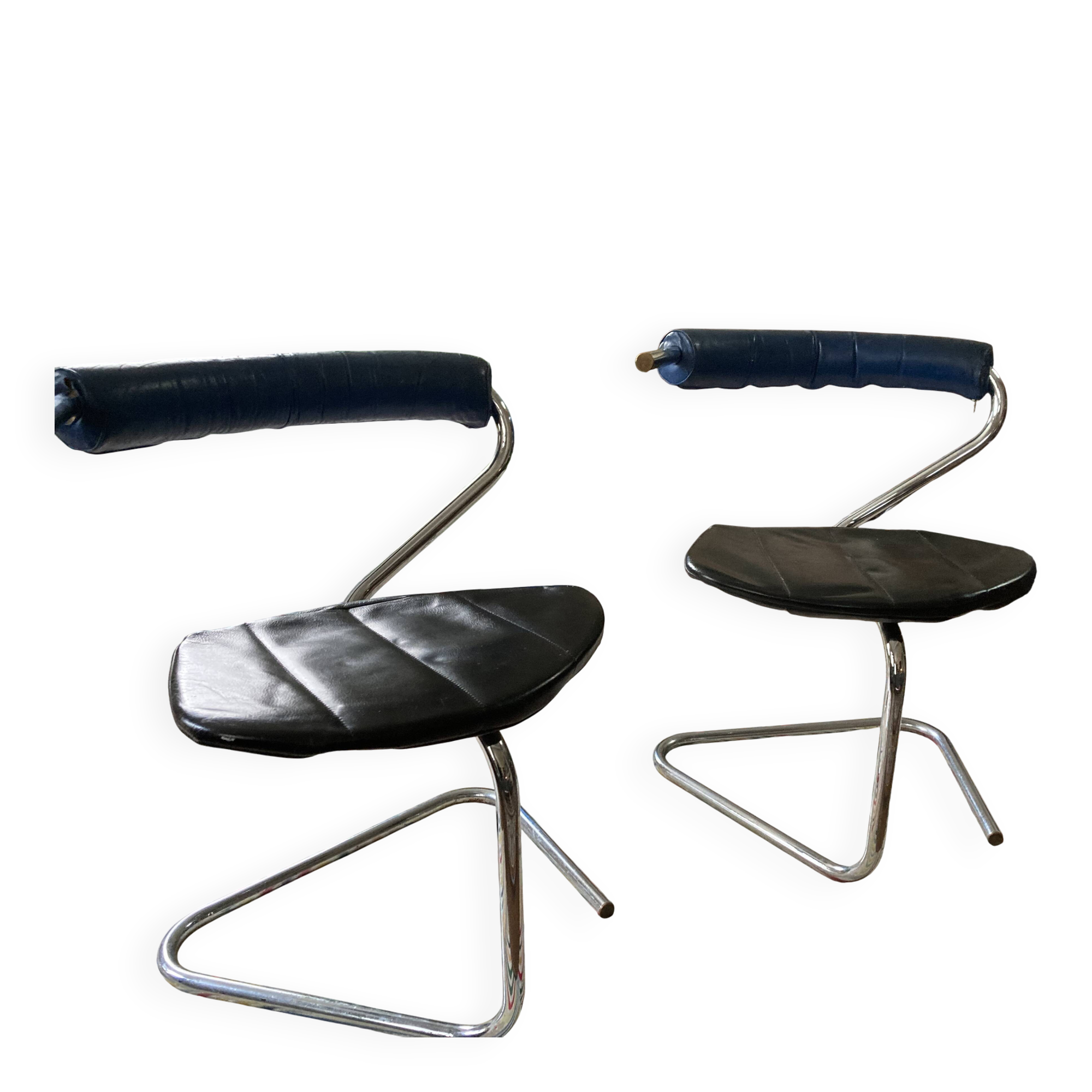 Steel and leather designer chairs - 1980s - Stefan Wewerka