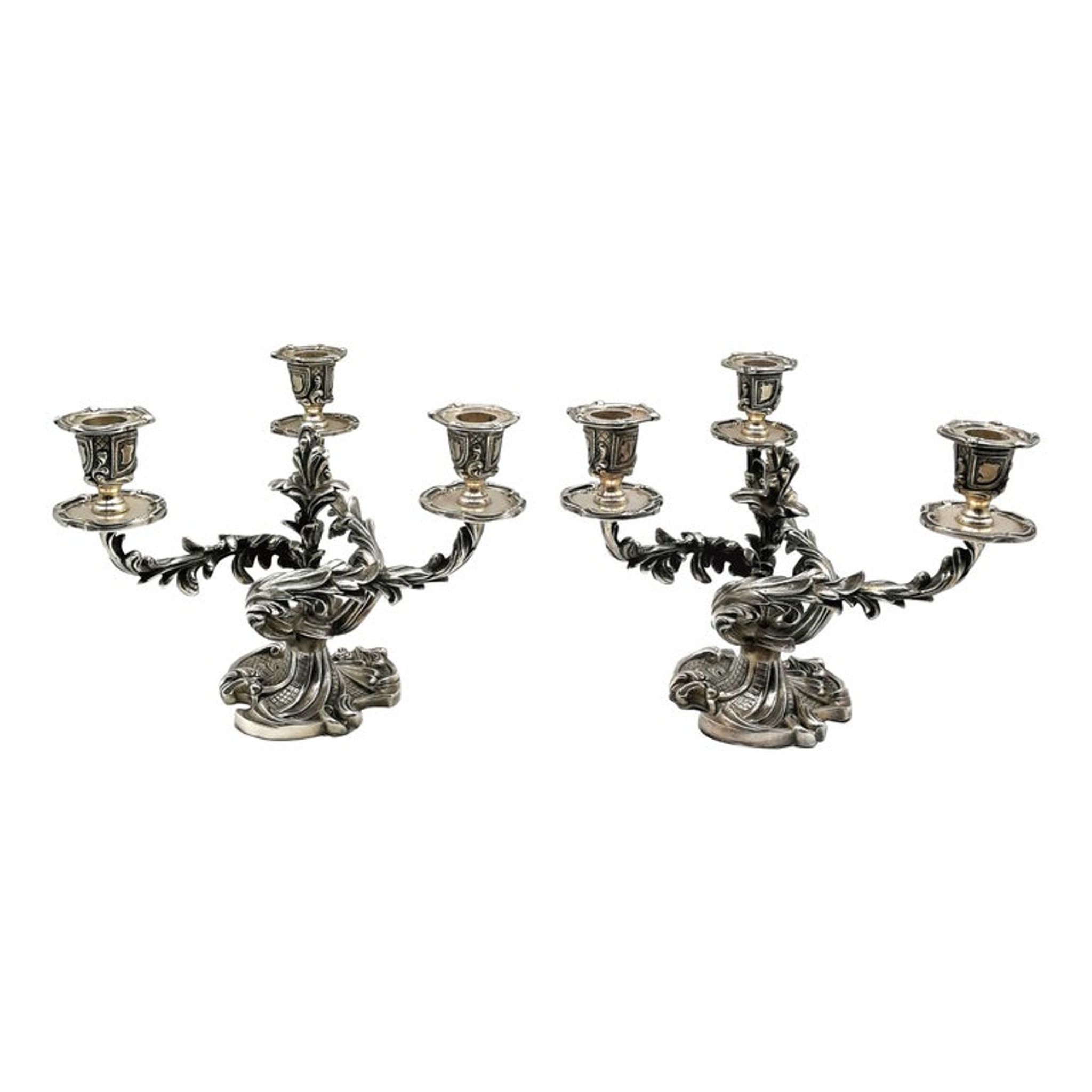 Paire de chandelier rococo, métal argenté