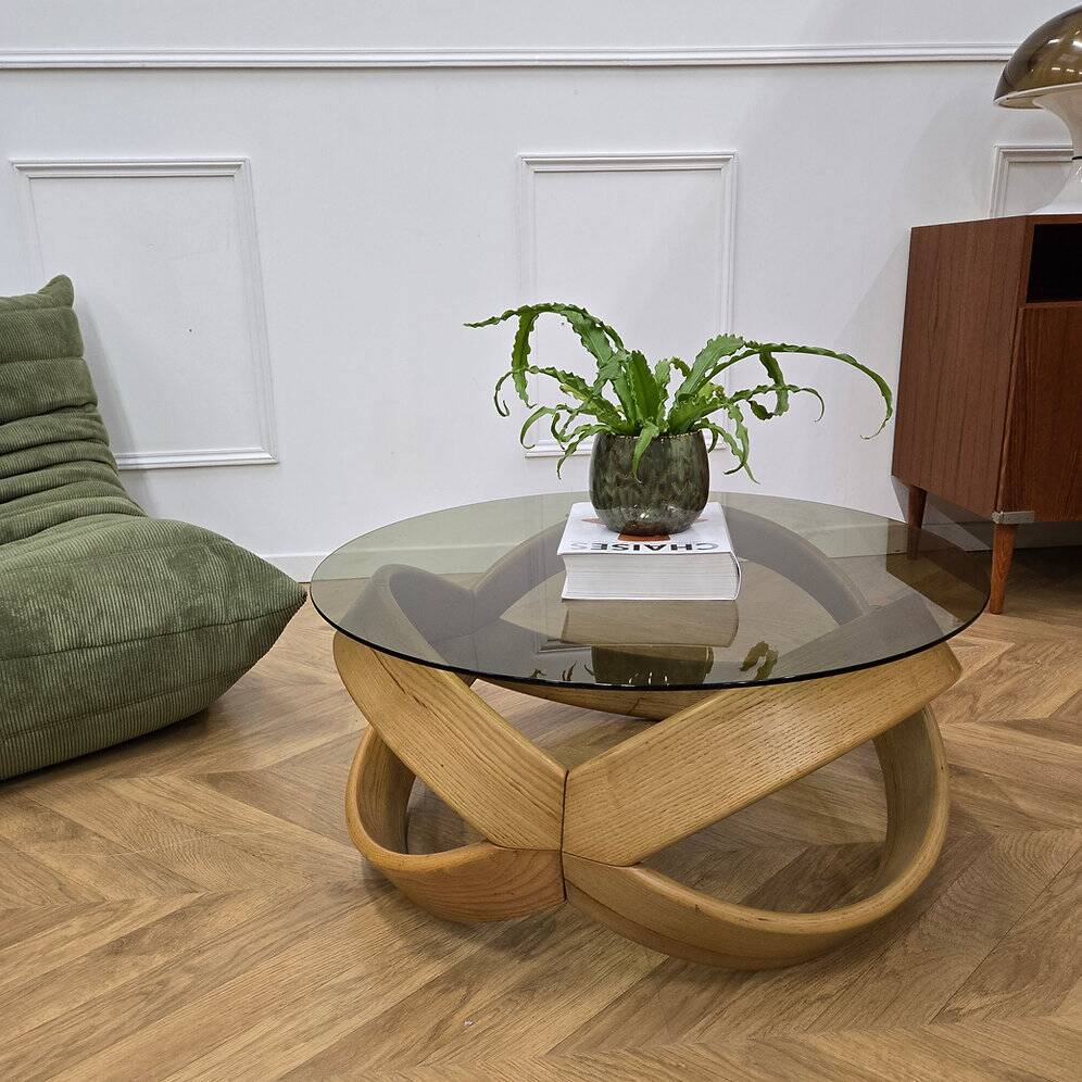 Vintage round wooden coffee table