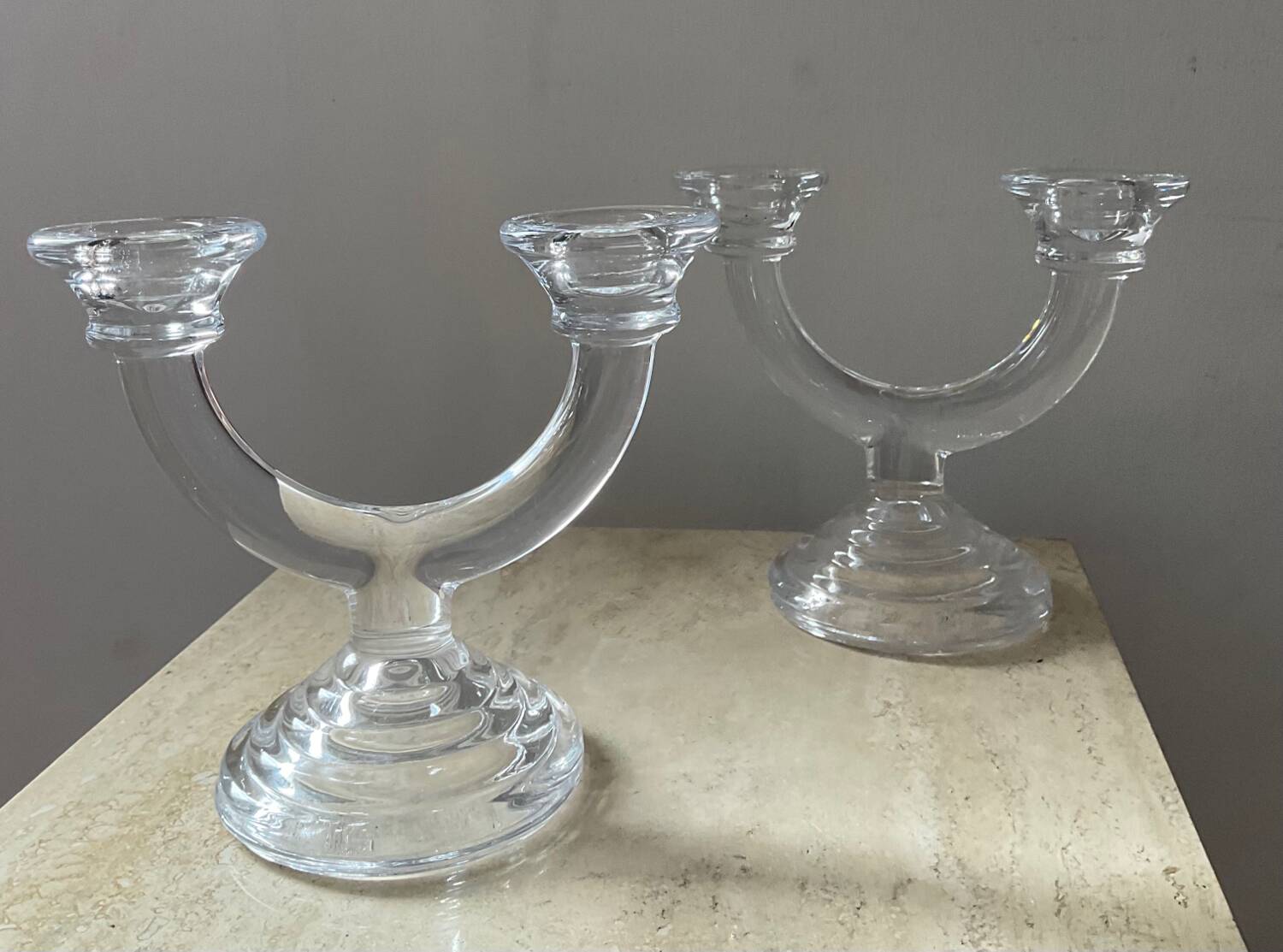 Pair of vintage molded glass candlesticks