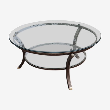 Round coffee table Perre Vandel Villa d'Este double tops in glass base gold metal
