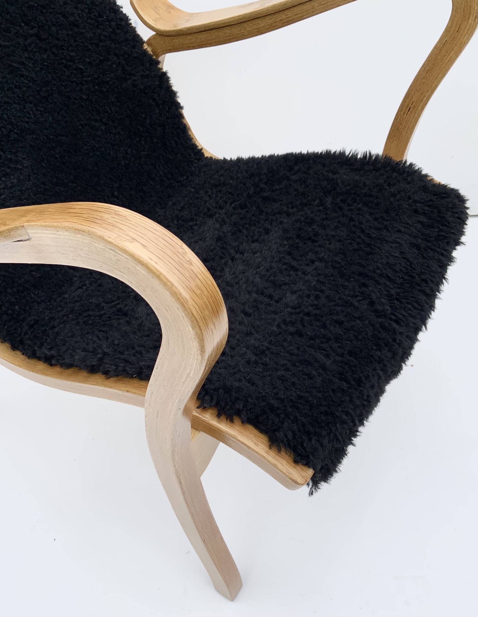 Vintage G.A. Berg “Torparen” Armchair, Oak, Black Sheepskin, Ottoman, 1960s