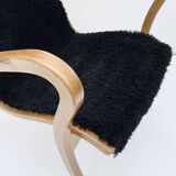 Vintage G.A. Berg “Torparen” Armchair, Oak, Black Sheepskin, Ottoman, 1960s
