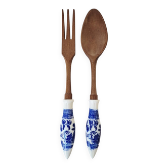 Set of 2 wooden and Japanese porcelain cutlery - Vintage