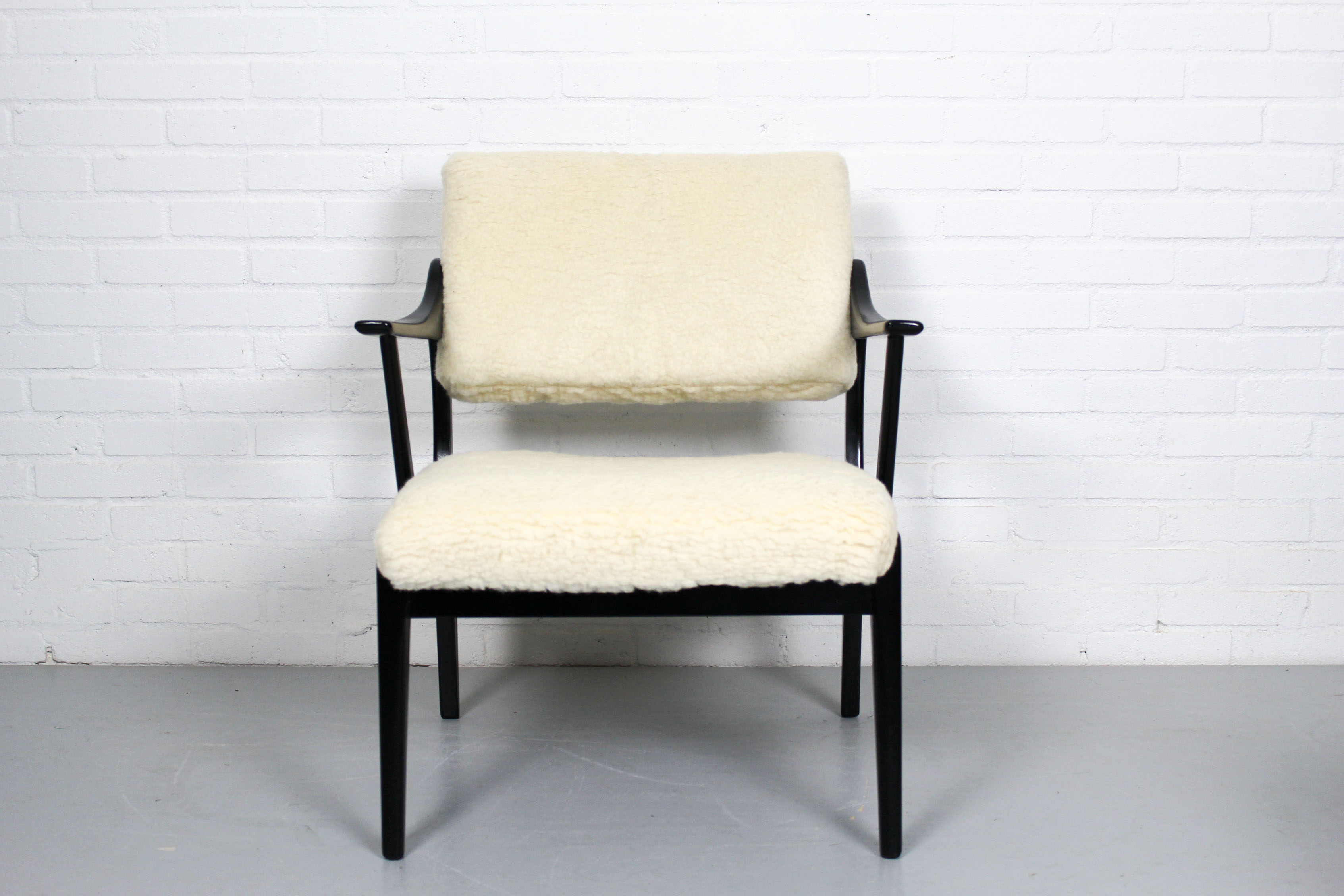Set of 2 vintage armchairs with merino wool upholstery