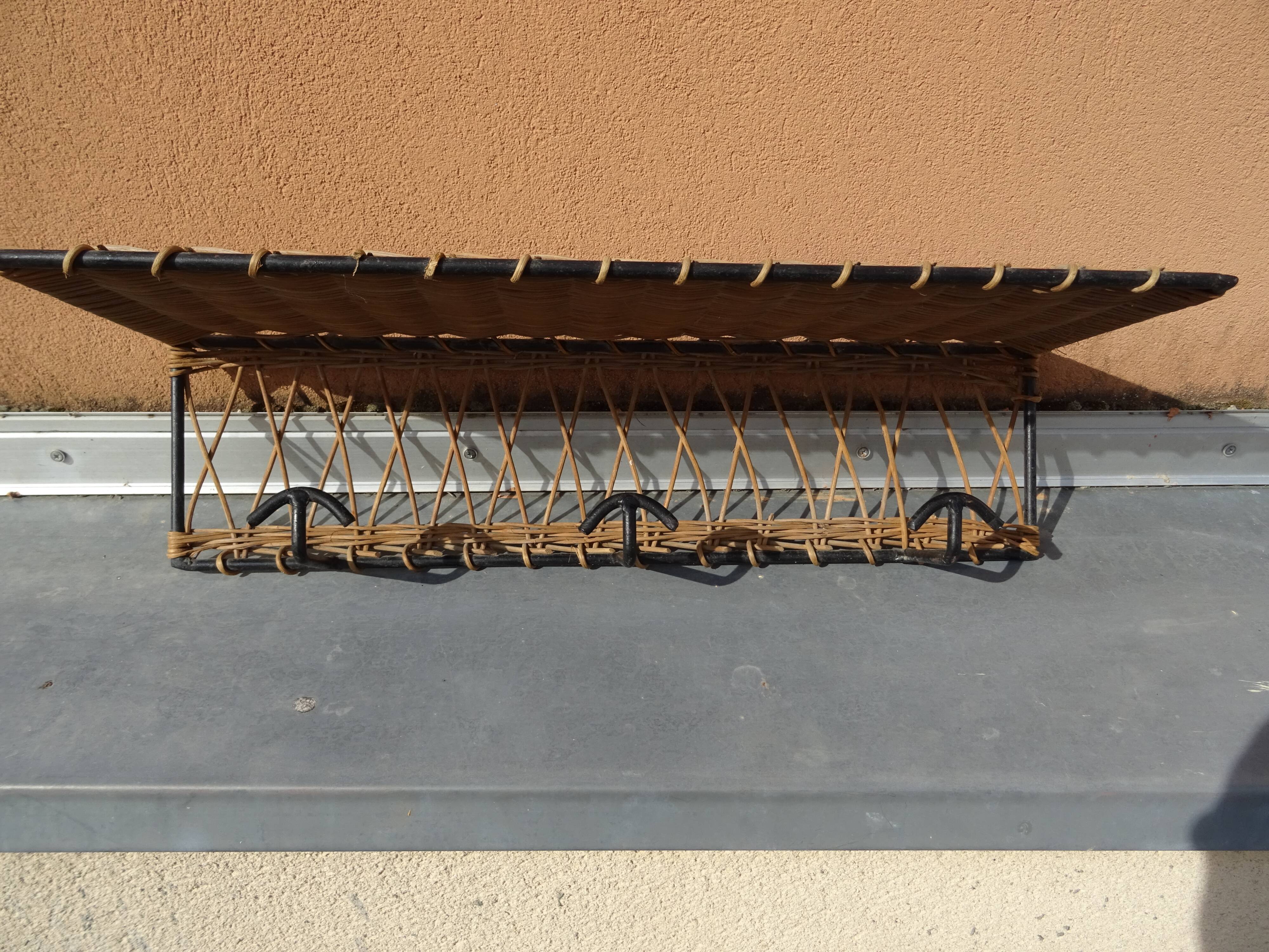 Ferotin coat rack in wicker and metal from the 60s vintage