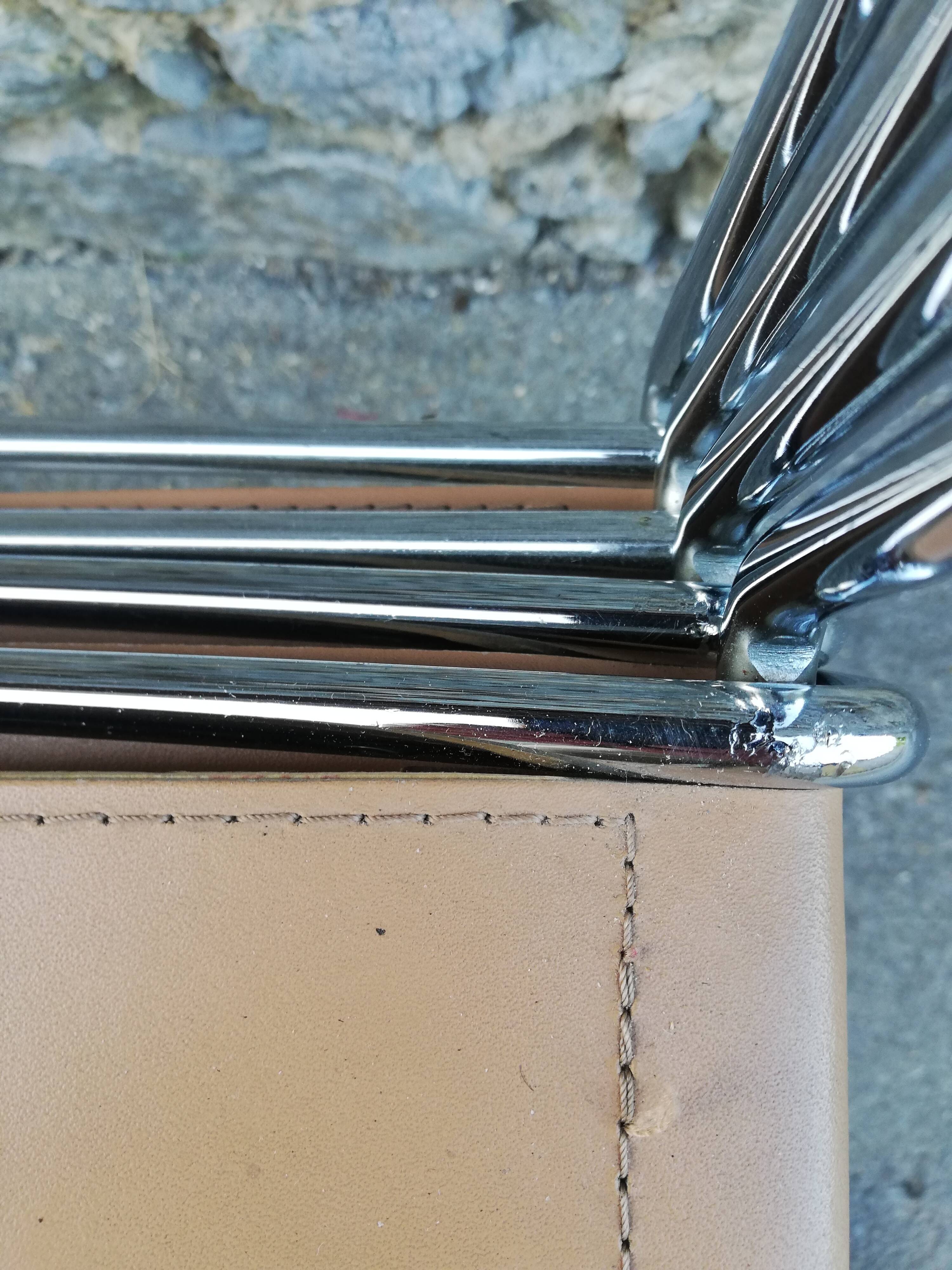 Chrome metal chair upholstered in leather 1970 Giandomenico Belotti