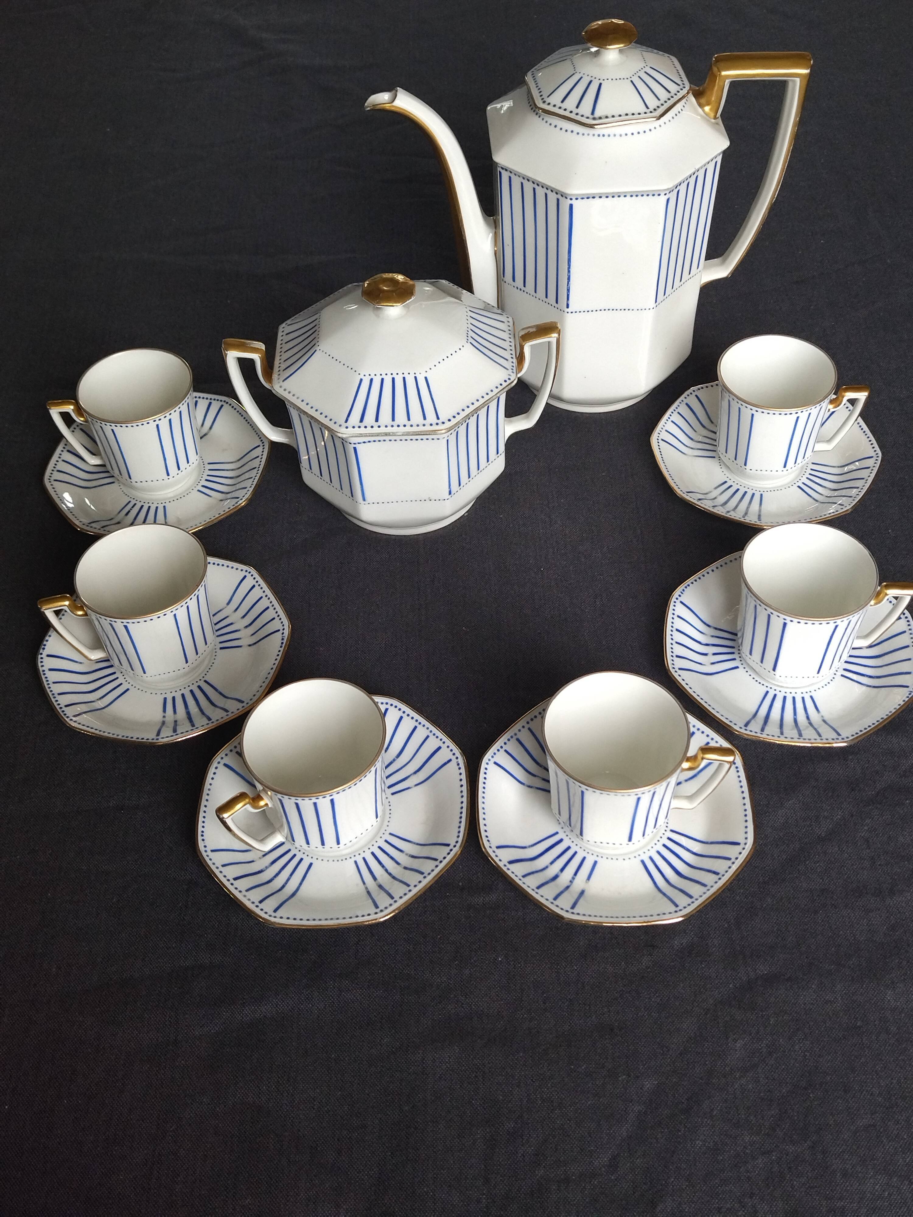 Service à thé en Porcelaine de Limoges F. Legrand and Cie art déco
