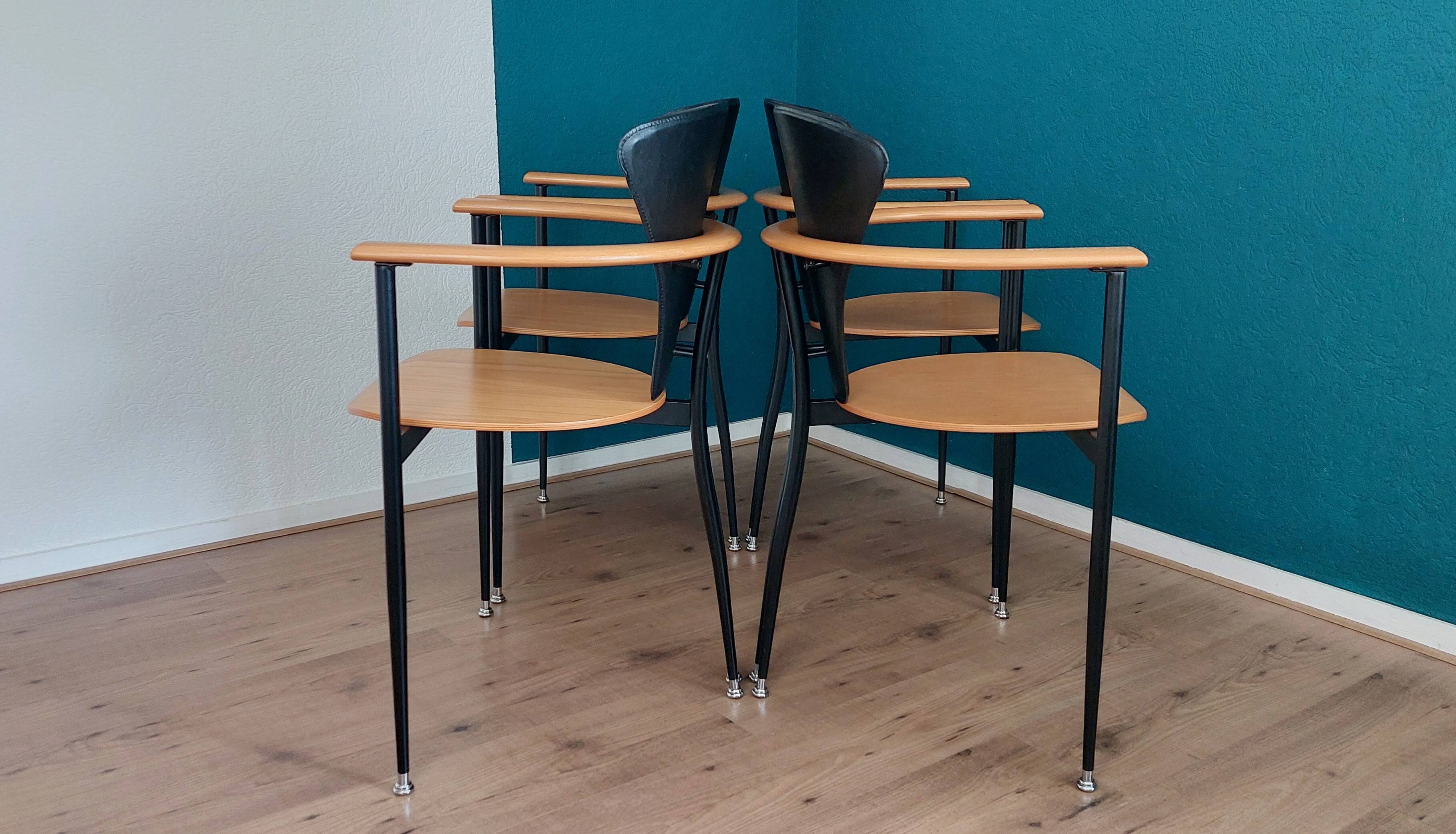 Set of 4 Postmodern Dining Chairs, 1980's.