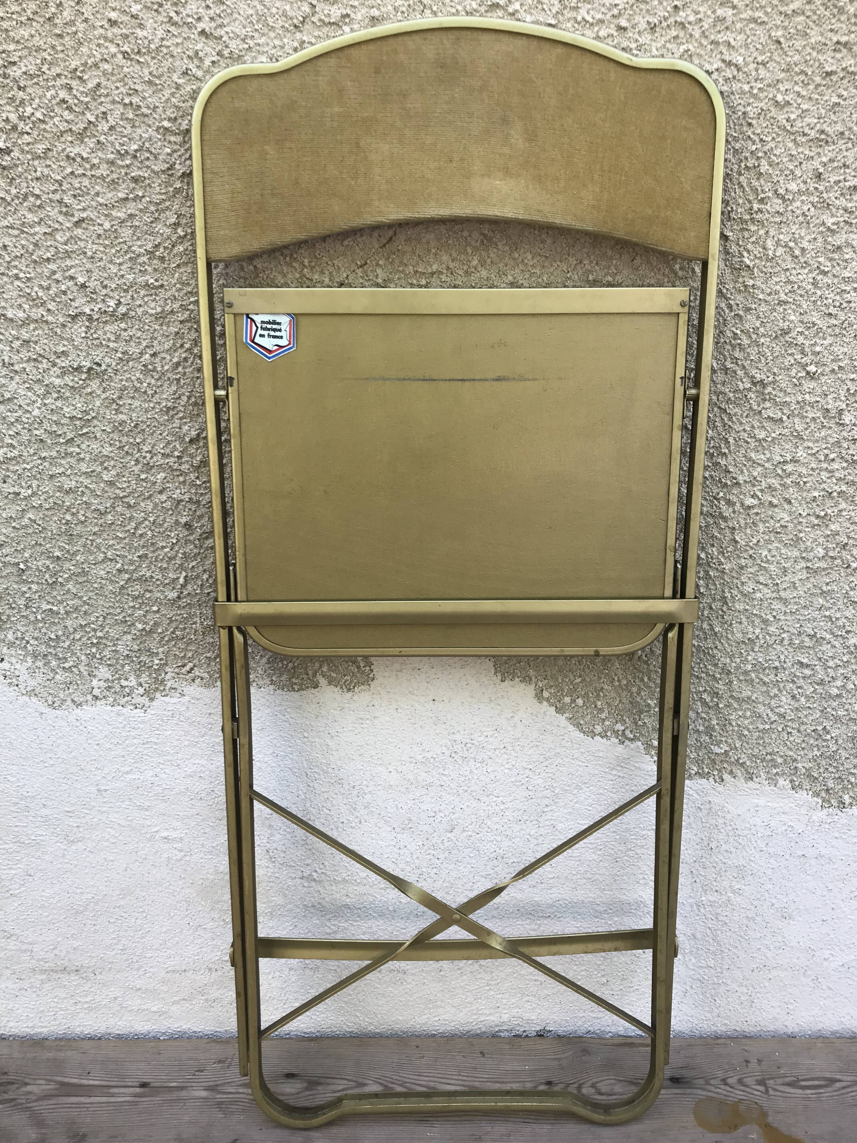 Folding metal and  velvet green chair 70s