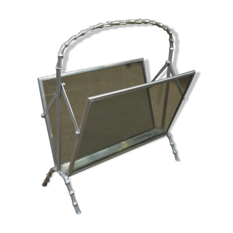 Vintage silver brass magazine rack 1960