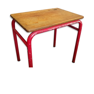 Bureau écolier en chêne et métal rouge 1960