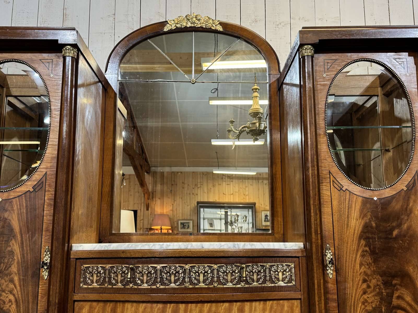 Art Deco buffet in mahogany, oak, and marble top.