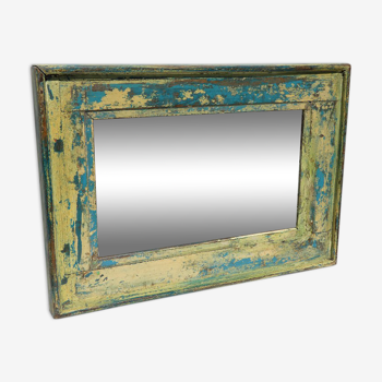 Mirror Wood Old Teak Patina Blue Yellow 54x3x37cm 15