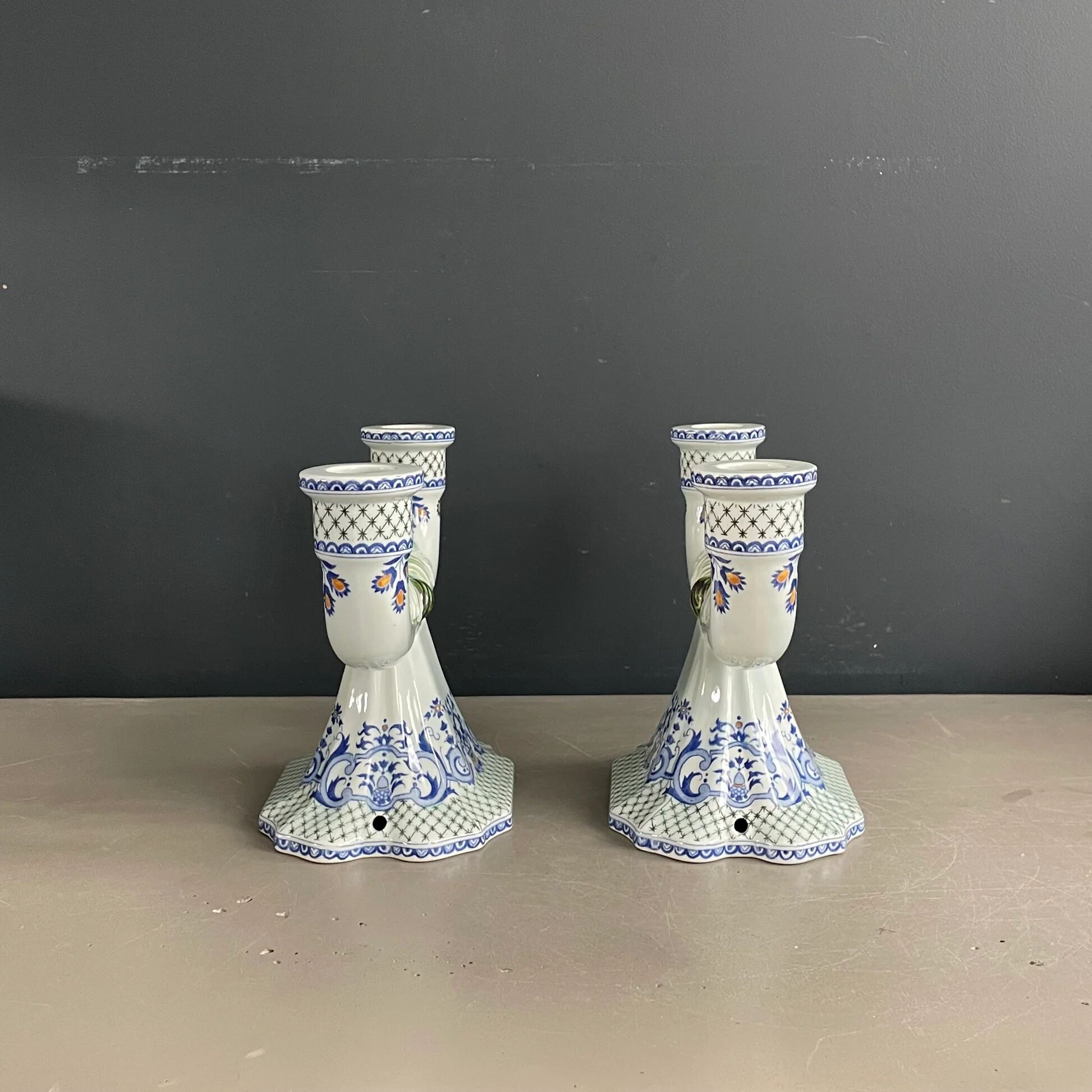 Pair of Gien earthenware candlesticks - lamp bases - Ref 1170