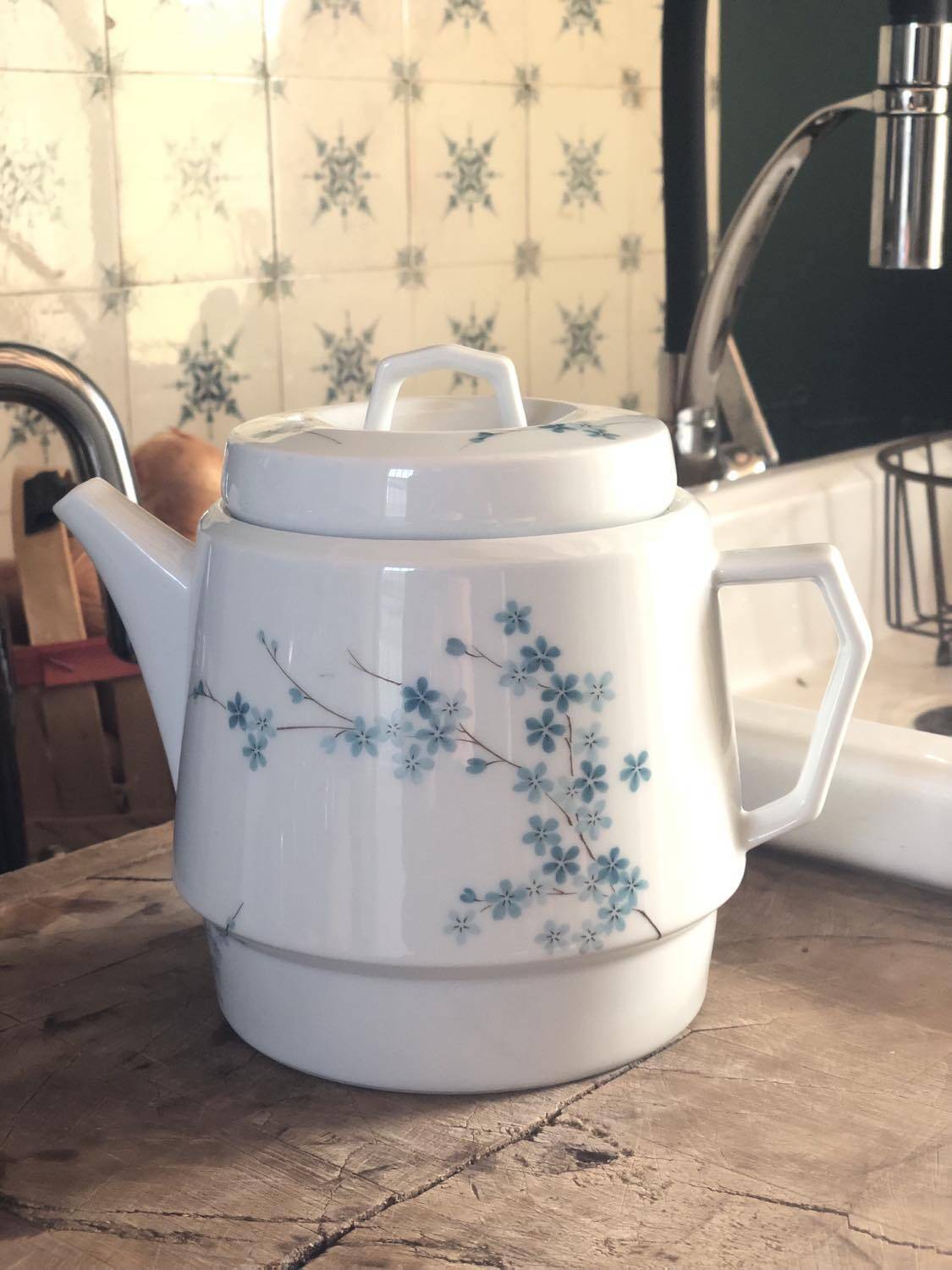 Vintage teapot pattern forget-me-not blue flowers LEC Limoges