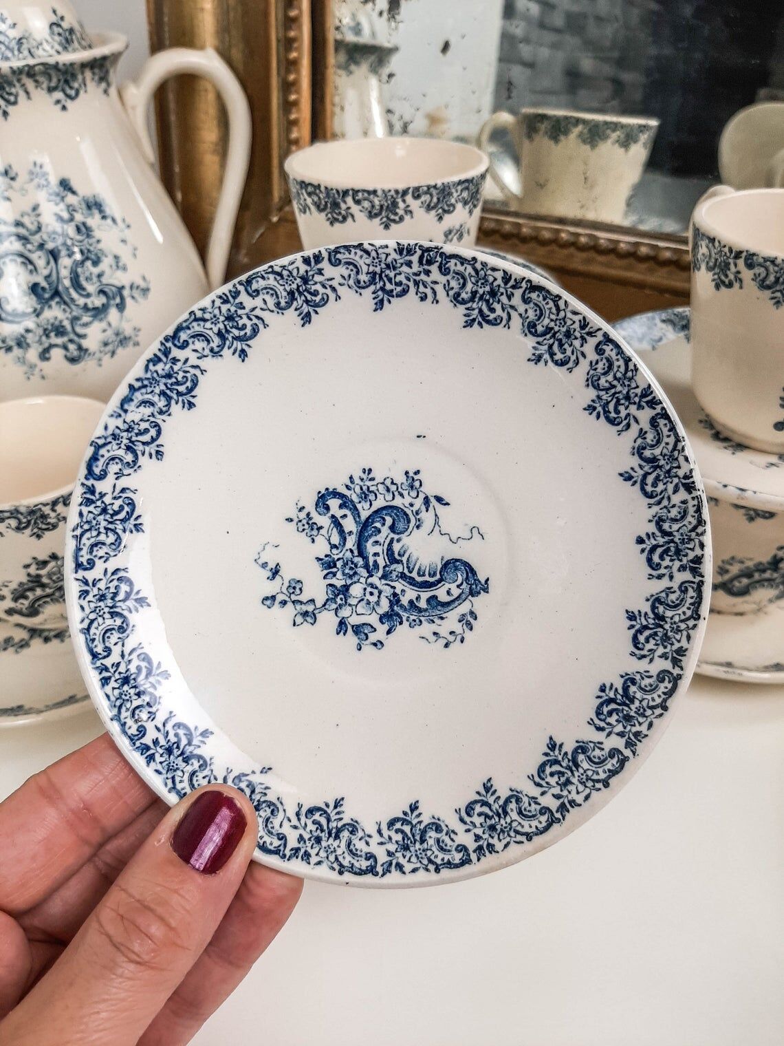 Tea service Louis XV in Earth of Gien Iron Earth