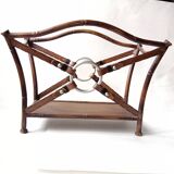 1950s metal magazine rack with imitation leather and bamboo