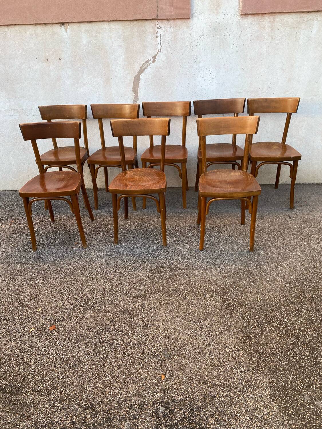 Set of 8 varnished bistro chairs
