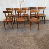Set of 8 varnished bistro chairs