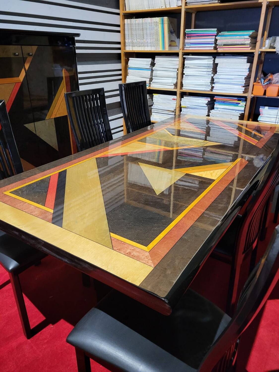 Maurice Villency GC Colombo Italia black lacquer high-gloss dining set