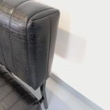 Set of 2 vintage modernist armchairs in black faux leather and metal.