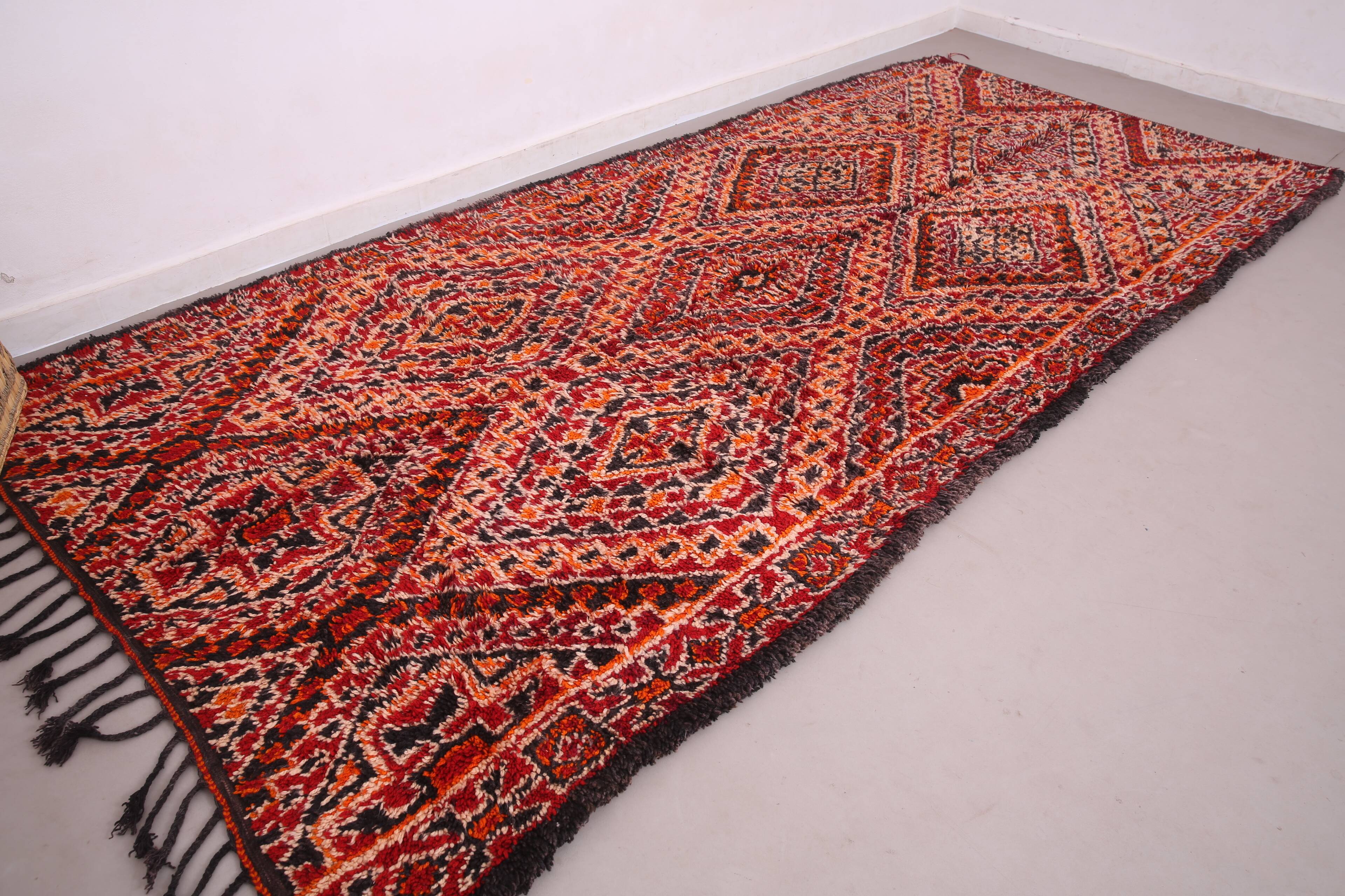 Grand tapis marocain vintage fait main 186 x 412 cm - Tapis en laine berbère antique
