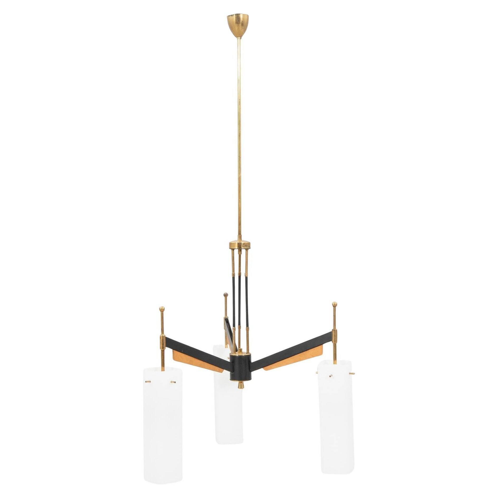 Stilnovo chandelier with 3 glass shades, Italy 1960