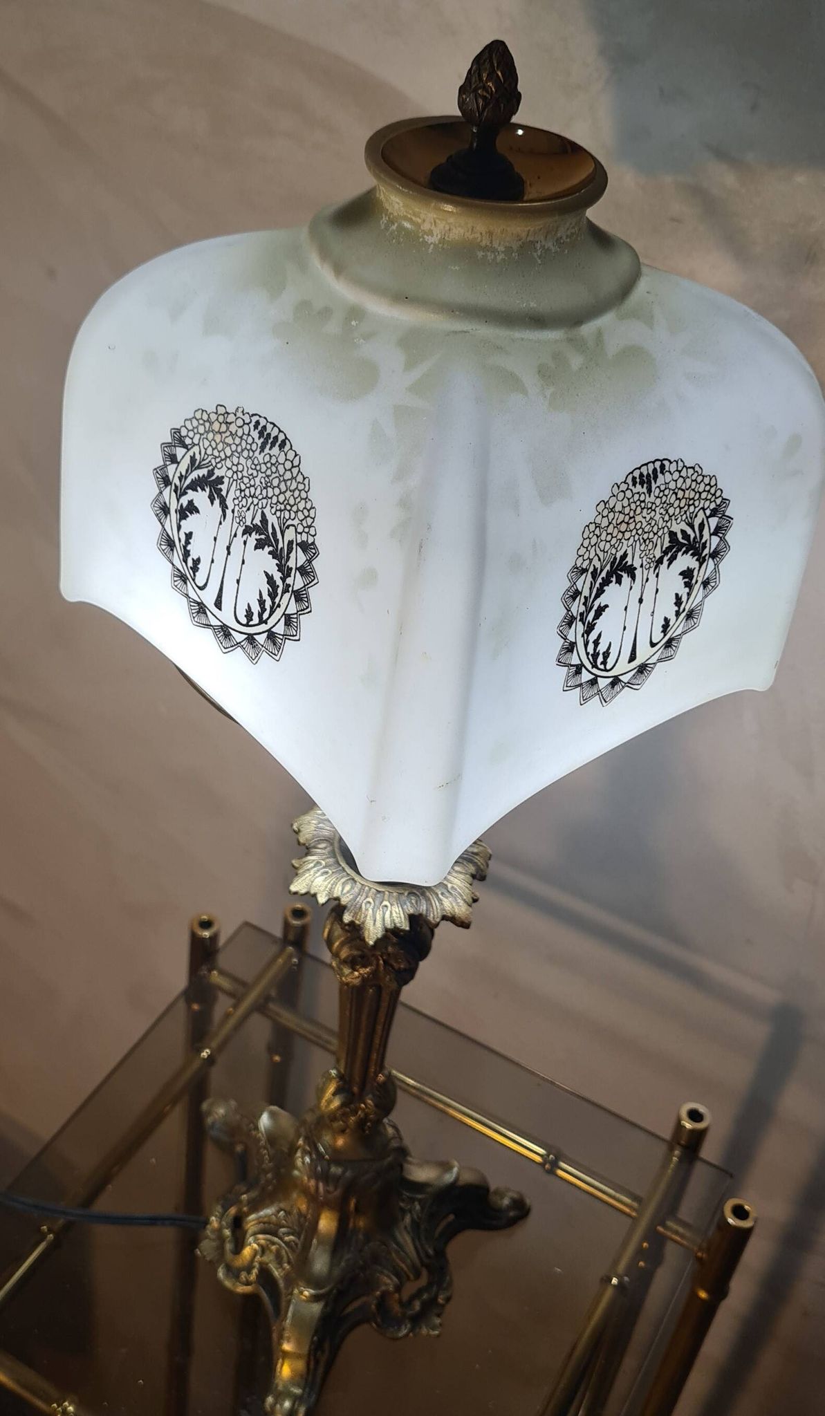 Bronze desk lamp late 19th century 1880 with opaline 48x20