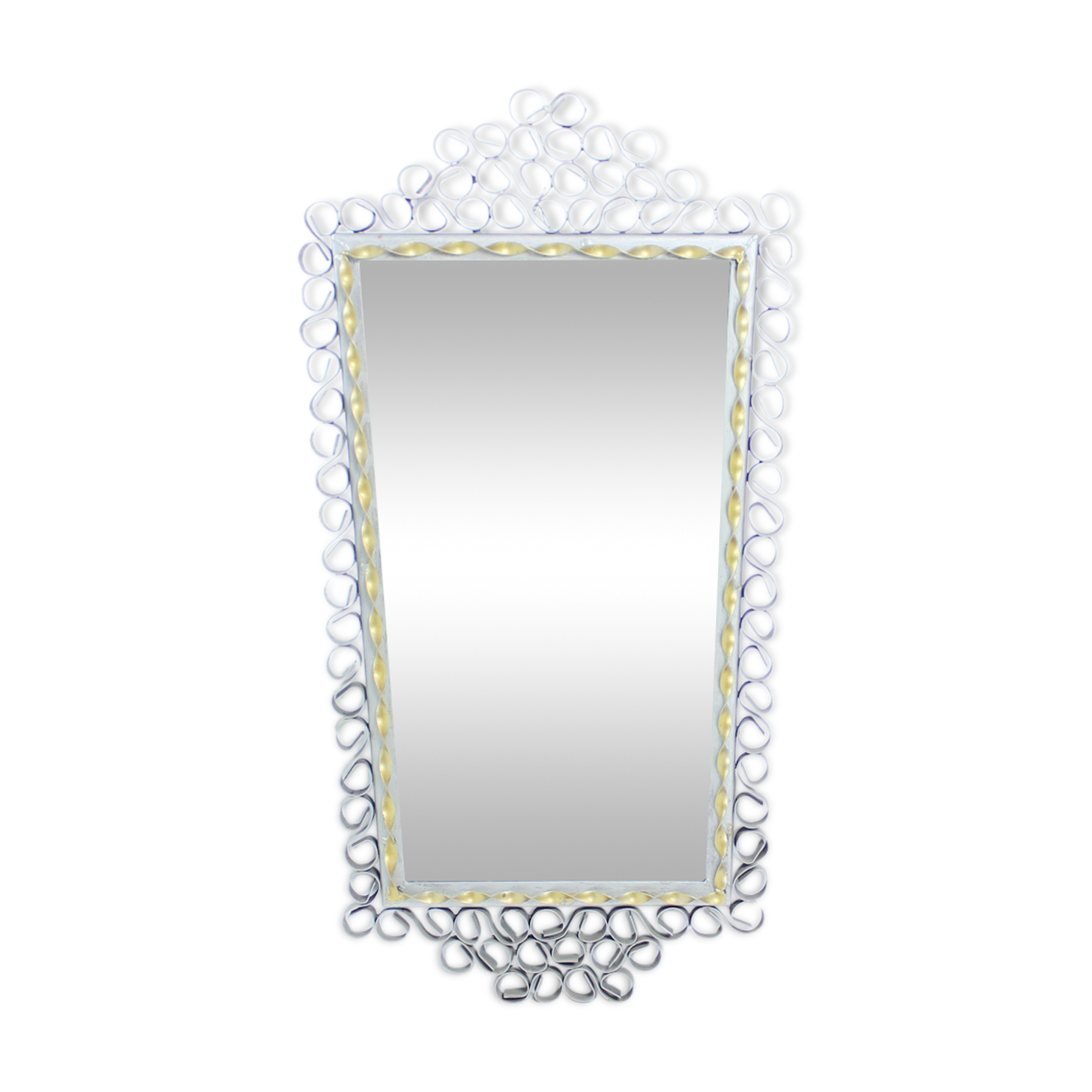 Vintage Mirror In Handmade Metal Frame, Czechoslovakia 1950s