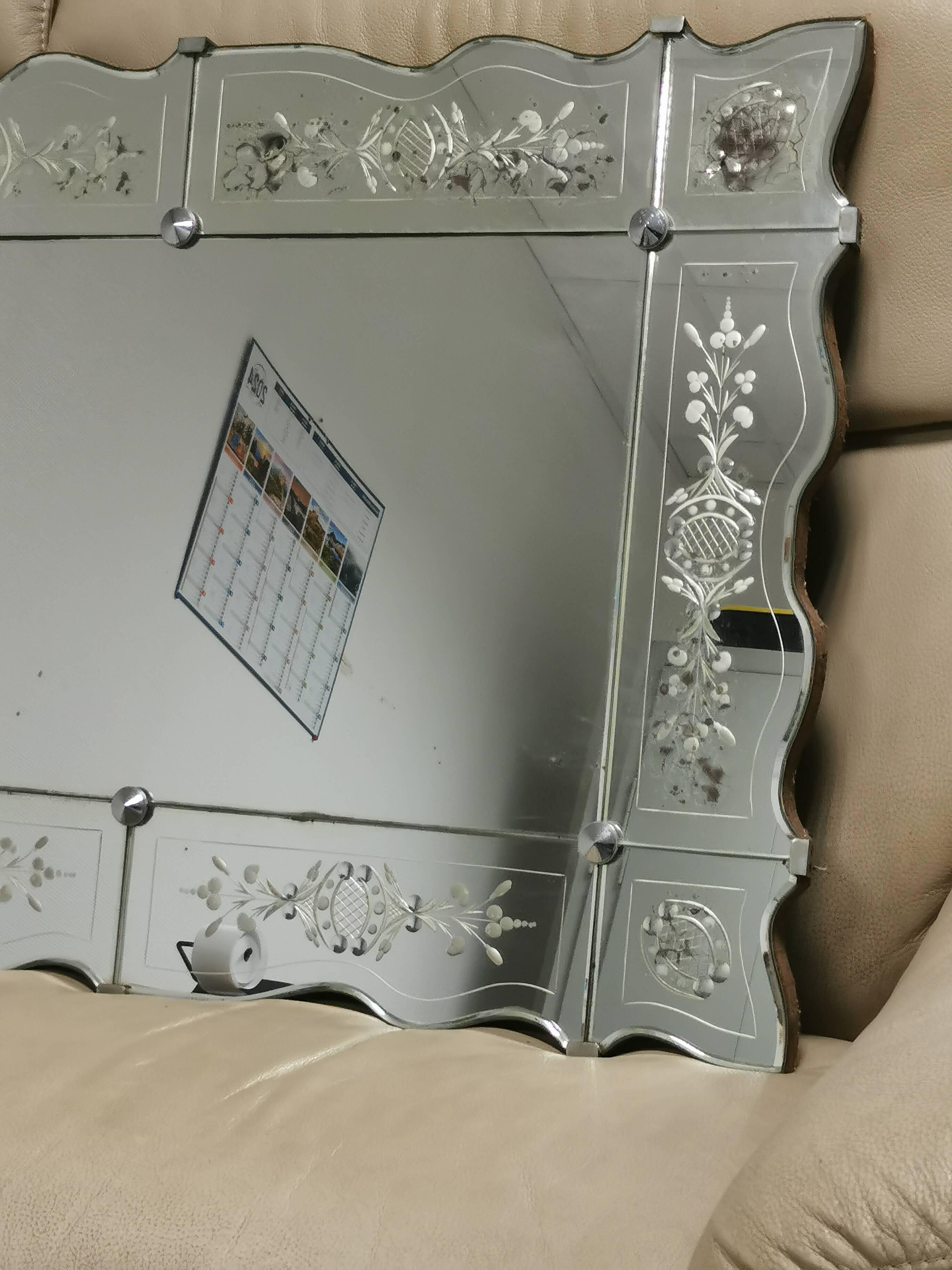 Vintage rectangular / panoramic mirror in Murano style, Venetian Art Deco