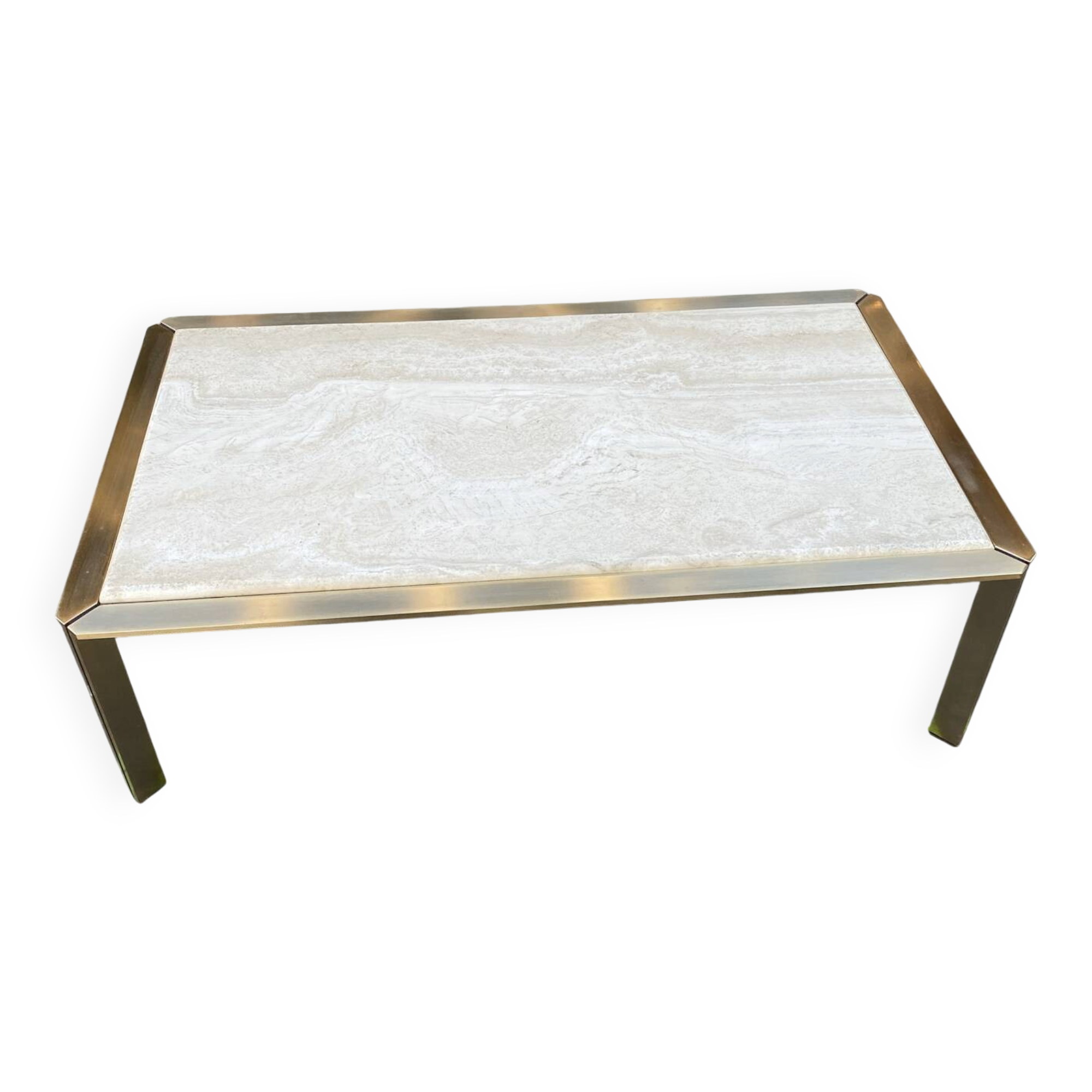 Brass and travertine coffee table