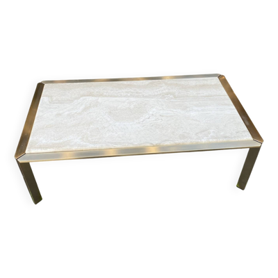 Table basse laiton et travertin