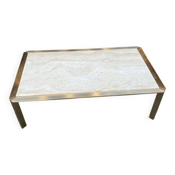 Table basse laiton et travertin